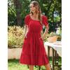 imageZeagoo Womens Summer Dress Casual Puff Sleeve Square Neck Midi Dresses Tiered Beach Vacation ALine Sundress with PocketsDeep Red