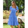 imageZeagoo Womens Summer Dress Casual Puff Sleeve Square Neck Midi Dresses Tiered Beach Vacation ALine Sundress with PocketsLight Blue