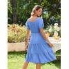imageZeagoo Womens Summer Dress Casual Puff Sleeve Square Neck Midi Dresses Tiered Beach Vacation ALine Sundress with PocketsLight Blue