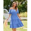 imageZeagoo Womens Summer Dress Casual Puff Sleeve Square Neck Midi Dresses Tiered Beach Vacation ALine Sundress with PocketsLight Blue