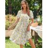 imageZeagoo Womens Summer Dress Casual Puff Sleeve Square Neck Midi Dresses Tiered Beach Vacation ALine Sundress with PocketsLight Yellow Floral