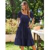 imageZeagoo Womens Summer Dress Casual Puff Sleeve Square Neck Midi Dresses Tiered Beach Vacation ALine Sundress with PocketsNavy Bulue