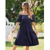 imageZeagoo Womens Summer Dress Casual Puff Sleeve Square Neck Midi Dresses Tiered Beach Vacation ALine Sundress with PocketsNavy Bulue