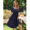 imageZeagoo Womens Summer Dress Casual Puff Sleeve Square Neck Midi Dresses Tiered Beach Vacation ALine Sundress with PocketsNavy Bulue