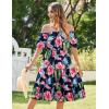 imageZeagoo Womens Summer Dress Casual Puff Sleeve Square Neck Midi Dresses Tiered Beach Vacation ALine Sundress with PocketsPink Green Floral