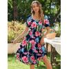 imageZeagoo Womens Summer Dress Casual Puff Sleeve Square Neck Midi Dresses Tiered Beach Vacation ALine Sundress with PocketsPink Green Floral