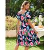 imageZeagoo Womens Summer Dress Casual Puff Sleeve Square Neck Midi Dresses Tiered Beach Vacation ALine Sundress with PocketsPink Green Floral