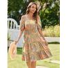 imageZeagoo Womens Summer Dress Casual Puff Sleeve Square Neck Midi Dresses Tiered Beach Vacation ALine Sundress with PocketsYellow Floral
