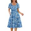 imageZeagoo Womens Summer Dress Casual Puff Sleeve Square Neck Midi Dresses Tiered Beach Vacation ALine Sundress with Pockets01beige Pink Floral