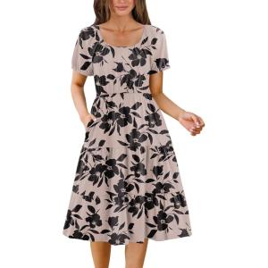 imageZeagoo Womens Summer Dress Casual Puff Sleeve Square Neck Midi Dresses Tiered Beach Vacation ALine Sundress with Pockets01black Floral 2