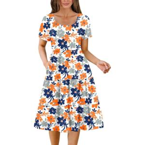 imageZeagoo Womens Summer Dress Casual Puff Sleeve Square Neck Midi Dresses Tiered Beach Vacation ALine Sundress with PocketsYellow Blue Floral
