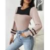 imageZeagoo Women 2024 Long Puff Sleeve Sweater Fall Slim Fit Pullover Tops Crewneck Ribbed Knit Bodysuit Jumpsuit SXXLApricot Black Stripe