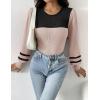imageZeagoo Women 2024 Long Puff Sleeve Sweater Fall Slim Fit Pullover Tops Crewneck Ribbed Knit Bodysuit Jumpsuit SXXLApricot Black Stripe