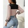 imageZeagoo Women 2024 Long Puff Sleeve Sweater Fall Slim Fit Pullover Tops Crewneck Ribbed Knit Bodysuit Jumpsuit SXXLApricot Black Stripe