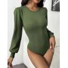 imageZeagoo Women 2024 Long Puff Sleeve Sweater Fall Slim Fit Pullover Tops Crewneck Ribbed Knit Bodysuit Jumpsuit SXXLArmy Green