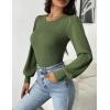 imageZeagoo Women 2024 Long Puff Sleeve Sweater Fall Slim Fit Pullover Tops Crewneck Ribbed Knit Bodysuit Jumpsuit SXXLArmy Green