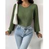 imageZeagoo Women 2024 Long Puff Sleeve Sweater Fall Slim Fit Pullover Tops Crewneck Ribbed Knit Bodysuit Jumpsuit SXXLArmy Green