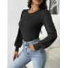 imageZeagoo Women 2024 Long Puff Sleeve Sweater Fall Slim Fit Pullover Tops Crewneck Ribbed Knit Bodysuit Jumpsuit SXXLBlack