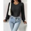 imageZeagoo Women 2024 Long Puff Sleeve Sweater Fall Slim Fit Pullover Tops Crewneck Ribbed Knit Bodysuit Jumpsuit SXXLBlack