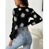 imageZeagoo Women 2024 Long Puff Sleeve Sweater Fall Slim Fit Pullover Tops Crewneck Ribbed Knit Bodysuit Jumpsuit SXXLBlack Flower
