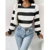 imageZeagoo Women 2024 Long Puff Sleeve Sweater Fall Slim Fit Pullover Tops Crewneck Ribbed Knit Bodysuit Jumpsuit SXXLBlack White