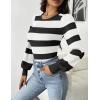 imageZeagoo Women 2024 Long Puff Sleeve Sweater Fall Slim Fit Pullover Tops Crewneck Ribbed Knit Bodysuit Jumpsuit SXXLBlack White