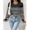 imageZeagoo Women 2024 Long Puff Sleeve Sweater Fall Slim Fit Pullover Tops Crewneck Ribbed Knit Bodysuit Jumpsuit SXXLBlack White Striped