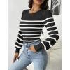 imageZeagoo Women 2024 Long Puff Sleeve Sweater Fall Slim Fit Pullover Tops Crewneck Ribbed Knit Bodysuit Jumpsuit SXXLBlack White Striped
