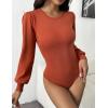 imageZeagoo Women 2024 Long Puff Sleeve Sweater Fall Slim Fit Pullover Tops Crewneck Ribbed Knit Bodysuit Jumpsuit SXXLCaramel