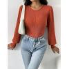 imageZeagoo Women 2024 Long Puff Sleeve Sweater Fall Slim Fit Pullover Tops Crewneck Ribbed Knit Bodysuit Jumpsuit SXXLCaramel