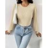 imageZeagoo Women 2024 Long Puff Sleeve Sweater Fall Slim Fit Pullover Tops Crewneck Ribbed Knit Bodysuit Jumpsuit SXXLCoffee