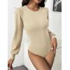 imageZeagoo Women 2024 Long Puff Sleeve Sweater Fall Slim Fit Pullover Tops Crewneck Ribbed Knit Bodysuit Jumpsuit SXXLCoffee
