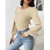 imageZeagoo Women 2024 Long Puff Sleeve Sweater Fall Slim Fit Pullover Tops Crewneck Ribbed Knit Bodysuit Jumpsuit SXXLCoffee