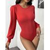 imageZeagoo Women 2024 Long Puff Sleeve Sweater Fall Slim Fit Pullover Tops Crewneck Ribbed Knit Bodysuit Jumpsuit SXXLRed