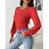 imageZeagoo Women 2024 Long Puff Sleeve Sweater Fall Slim Fit Pullover Tops Crewneck Ribbed Knit Bodysuit Jumpsuit SXXLRed