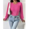 imageZeagoo Women 2024 Long Puff Sleeve Sweater Fall Slim Fit Pullover Tops Crewneck Ribbed Knit Bodysuit Jumpsuit SXXLRose Red