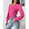 imageZeagoo Women 2024 Long Puff Sleeve Sweater Fall Slim Fit Pullover Tops Crewneck Ribbed Knit Bodysuit Jumpsuit SXXLRose Red