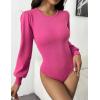 imageZeagoo Women 2024 Long Puff Sleeve Sweater Fall Slim Fit Pullover Tops Crewneck Ribbed Knit Bodysuit Jumpsuit SXXLRose Red