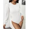 imageZeagoo Women 2024 Long Puff Sleeve Sweater Fall Slim Fit Pullover Tops Crewneck Ribbed Knit Bodysuit Jumpsuit SXXLWhite