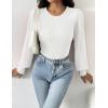 imageZeagoo Women 2024 Long Puff Sleeve Sweater Fall Slim Fit Pullover Tops Crewneck Ribbed Knit Bodysuit Jumpsuit SXXLWhite