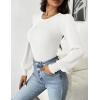 imageZeagoo Women 2024 Long Puff Sleeve Sweater Fall Slim Fit Pullover Tops Crewneck Ribbed Knit Bodysuit Jumpsuit SXXLWhite