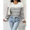 imageZeagoo Women 2024 Long Puff Sleeve Sweater Fall Slim Fit Pullover Tops Crewneck Ribbed Knit Bodysuit Jumpsuit SXXLWhite Black Stripe