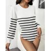 imageZeagoo Women 2024 Long Puff Sleeve Sweater Fall Slim Fit Pullover Tops Crewneck Ribbed Knit Bodysuit Jumpsuit SXXLWhite Black Stripe