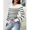 imageZeagoo Women 2024 Long Puff Sleeve Sweater Fall Slim Fit Pullover Tops Crewneck Ribbed Knit Bodysuit Jumpsuit SXXLWhite Black Stripe