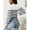 imageZeagoo Women 2024 Long Puff Sleeve Sweater Fall Slim Fit Pullover Tops Crewneck Ribbed Knit Bodysuit Jumpsuit SXXLWhite Black Stripe