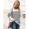 imageZeagoo Womens 2025 Fall Sweaters Casual Long Sleeve Crew Neck Ribbed Knit Side Slit Pullover SweaterStriped White Black