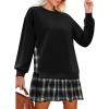 imageZeagoo Womens Sweatshirts Plaid Patchwork Crewneck Preppy Long Sleeve Hoodie 2024 Trendy Teen Girls Flowy Pullover TopBlack Plaid
