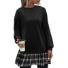 imageZeagoo Womens Sweatshirts Plaid Patchwork Crewneck Preppy Long Sleeve Hoodie 2024 Trendy Teen Girls Flowy Pullover TopBlack Plaid