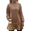 imageZeagoo Womens Sweatshirts Plaid Patchwork Crewneck Preppy Long Sleeve Hoodie 2024 Trendy Teen Girls Flowy Pullover TopBrown Plaid