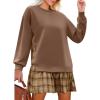imageZeagoo Womens Sweatshirts Plaid Patchwork Crewneck Preppy Long Sleeve Hoodie 2024 Trendy Teen Girls Flowy Pullover TopBrown Plaid